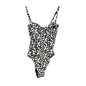 Tory Burch Black and Cream Floral One-Piece Swimsuit with Adjustable Straps
